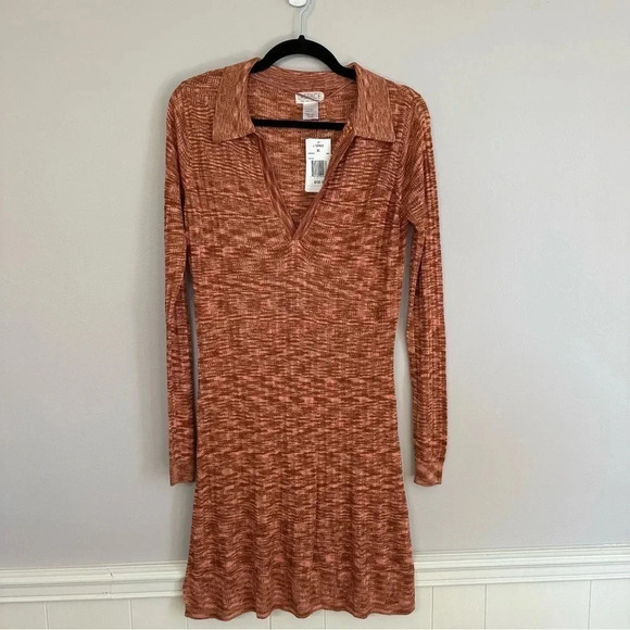 L Space Aria Dress V-Neck Long Sleeve Rust Sweater Dress with Collar Sz XL NWT - Picture 2 of 9